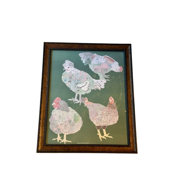 Framed Jill Bliss Chicken Artwork Framed 23" X 19" Country Farmhouse Boho Chic - Picture 2 of 8